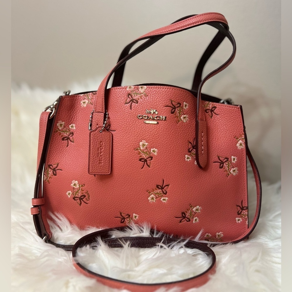 COACH Pink Floral Pebbled Leather Tote - Picture 3 of 14